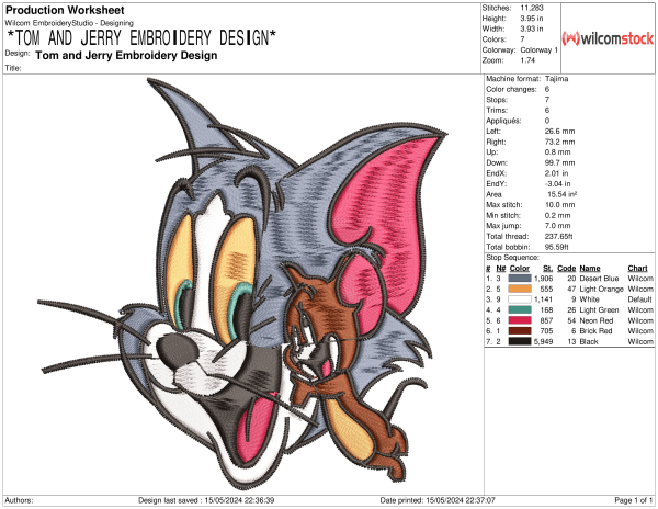 Tom and Jerry Embroidery Design