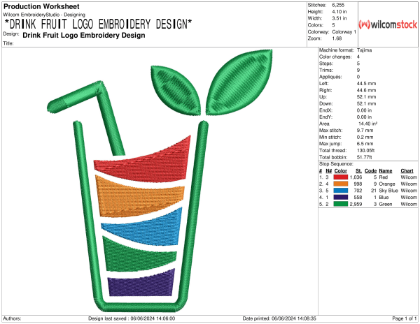 Drink Fruit Logo Embroidery Design