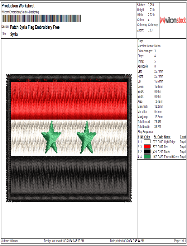 Patch Syria Flag Embroidery Free