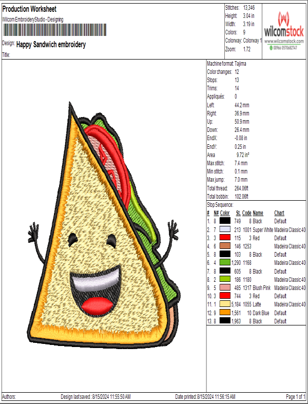 Happy Sandwich Free embroidery