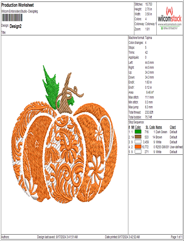 Floral Pumpkin Embroidery Design free