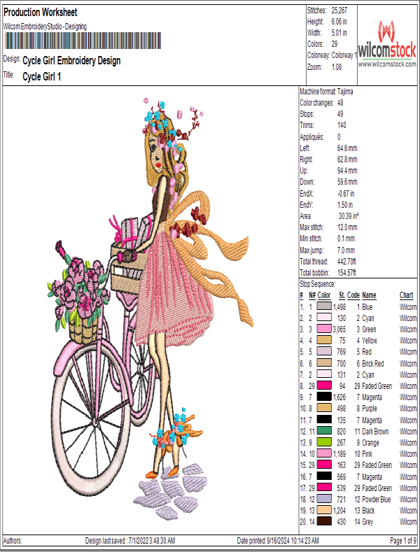 Cycle Girl Embroidery Design