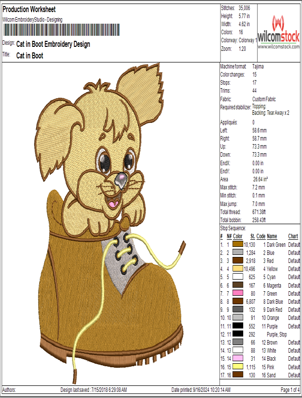 Cat in Boot Embroidery Design