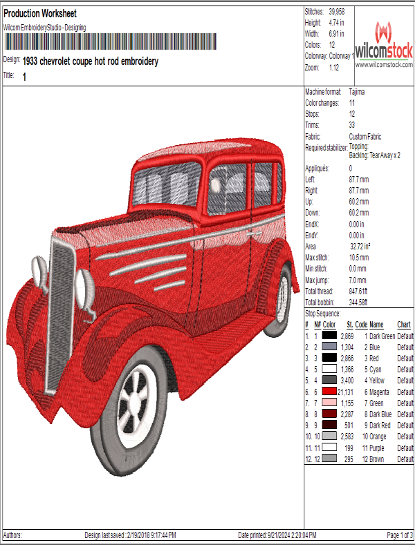 1933 chevrolet coupe hot rod embroidery