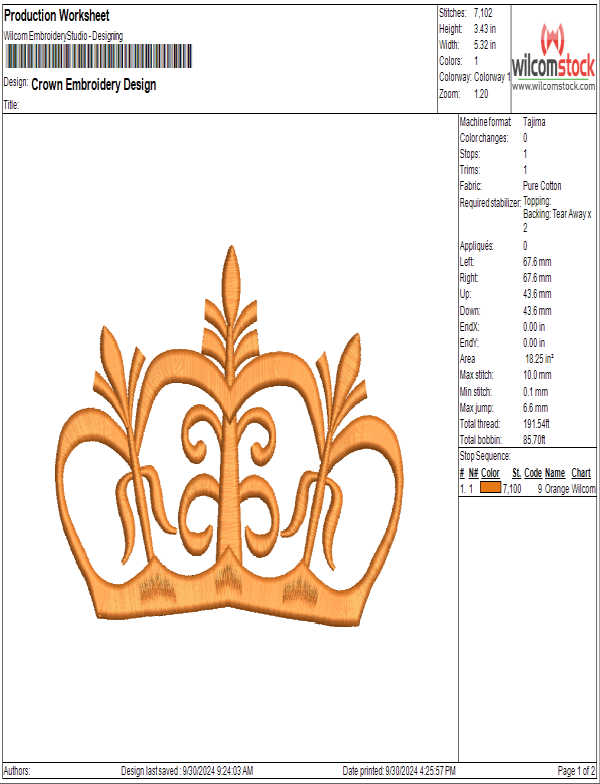 Crown Embroidery Design
