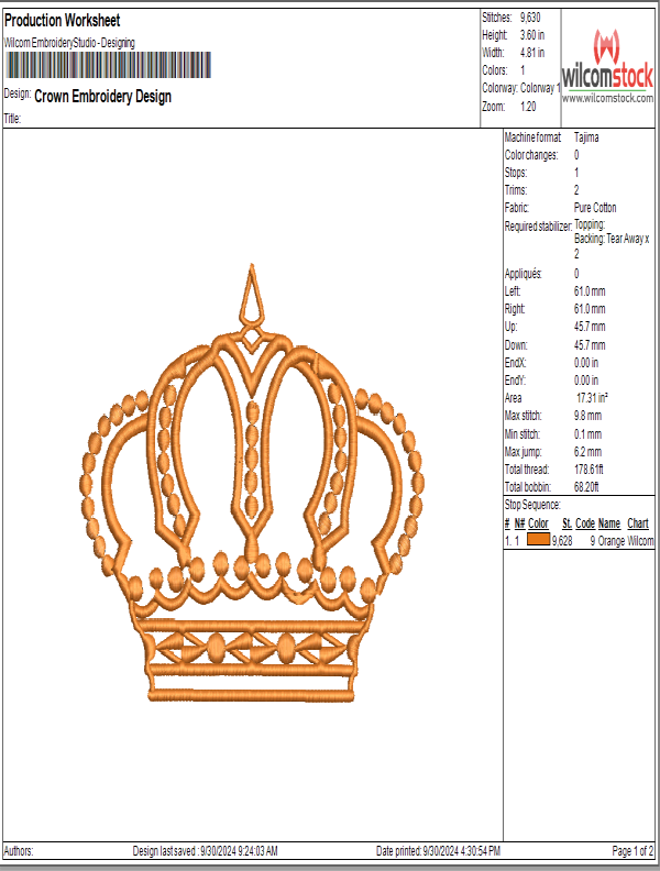 Crown Embroidery Design