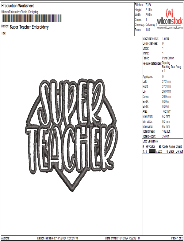 Super Teacher Embroidery
