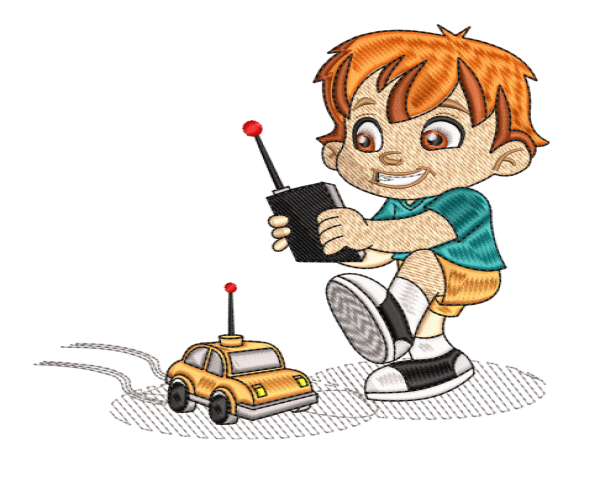 Kids Playing Toy Car Embroidery