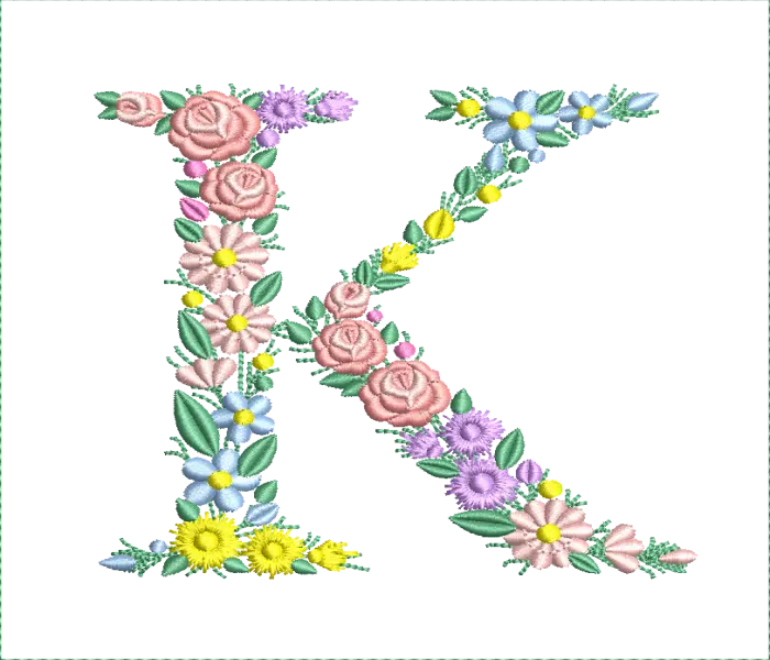 k letter embroidery design
