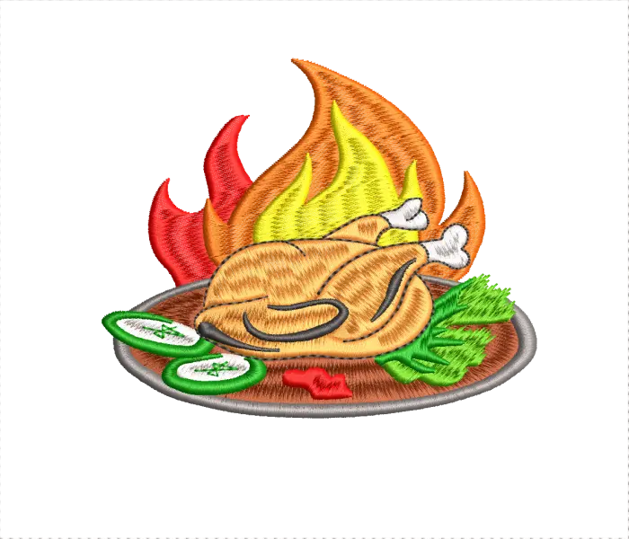 Simple grilled chicken logo embroidery design template